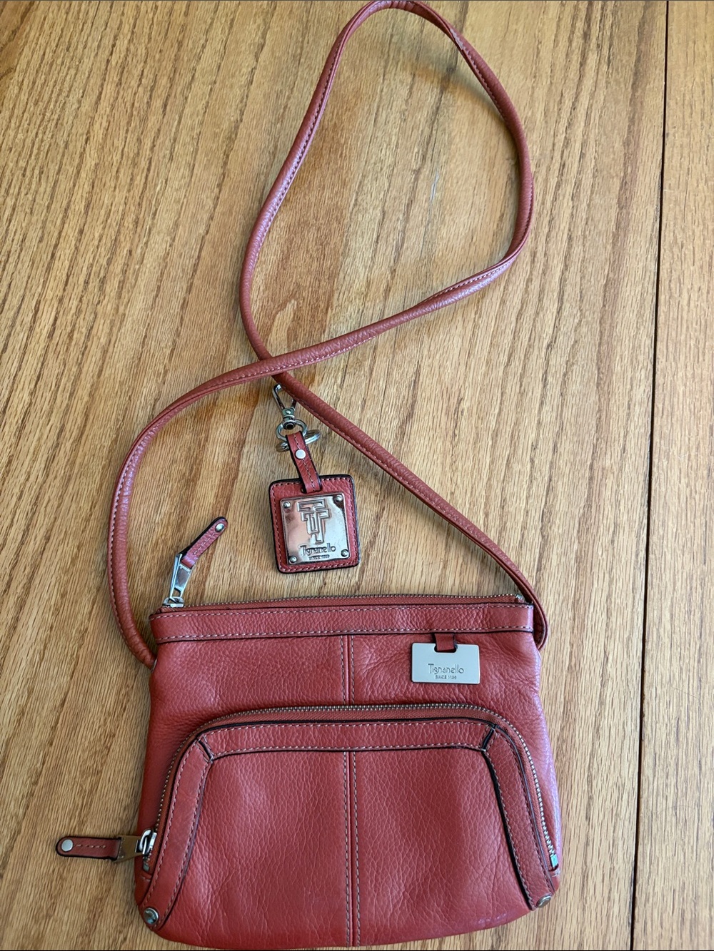 Tignanello Burnt Orange Leather Crossbody with Silver Hardware